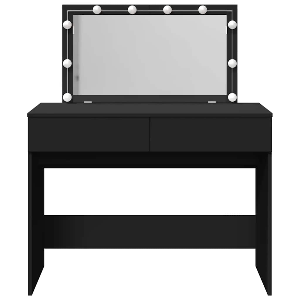 makeupbord med LED-lys 100x40x120 cm sort