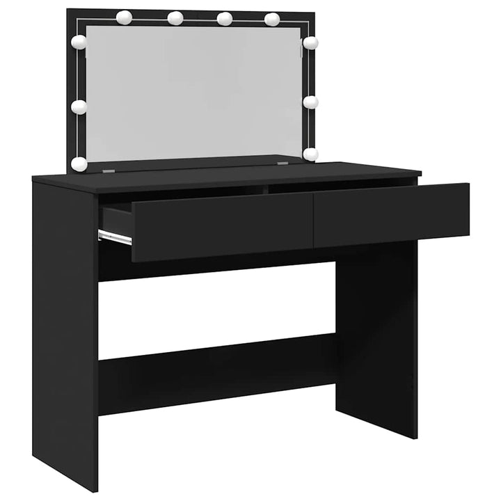 makeupbord med LED-lys 100x40x120 cm sort