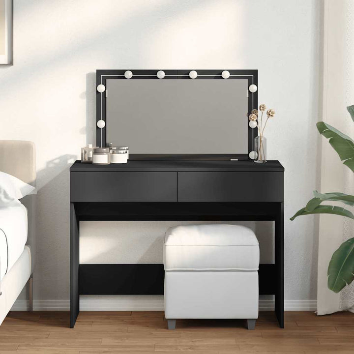 makeupbord med LED-lys 100x40x120 cm sort
