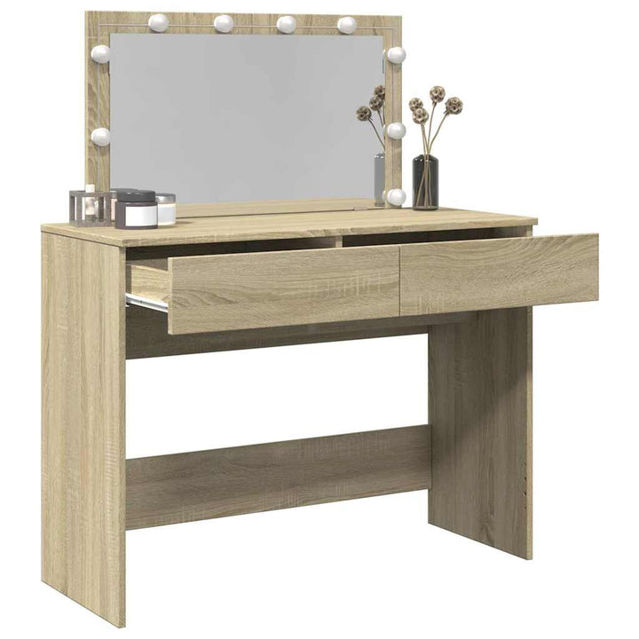 makeupbord med LED-lys 100x40x120 cm brun sonoma-eg