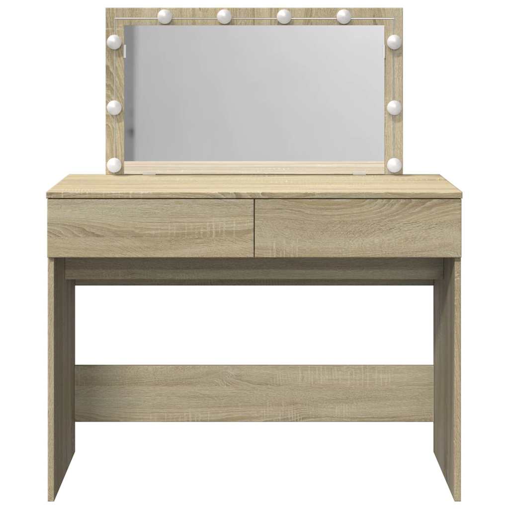 makeupbord med LED-lys 100x40x120 cm brun sonoma-eg