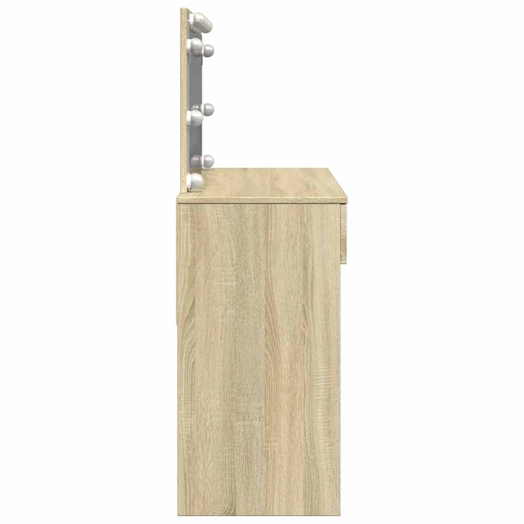 makeupbord med LED-lys 100x40x120 cm brun sonoma-eg