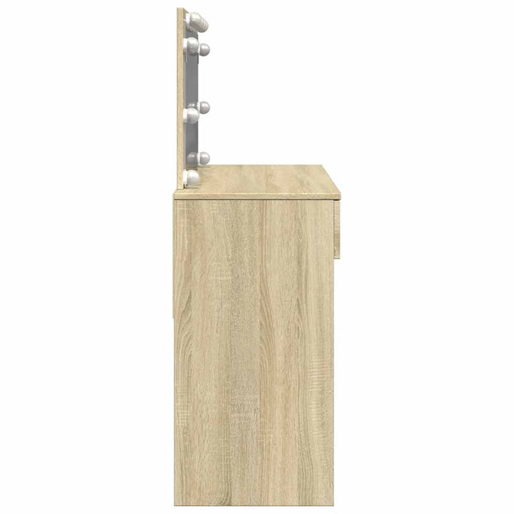 makeupbord med LED-lys 100x40x120 cm brun sonoma-eg