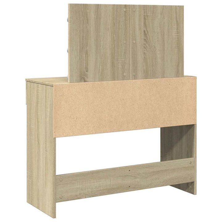 makeupbord med LED-lys 100x40x120 cm brun sonoma-eg