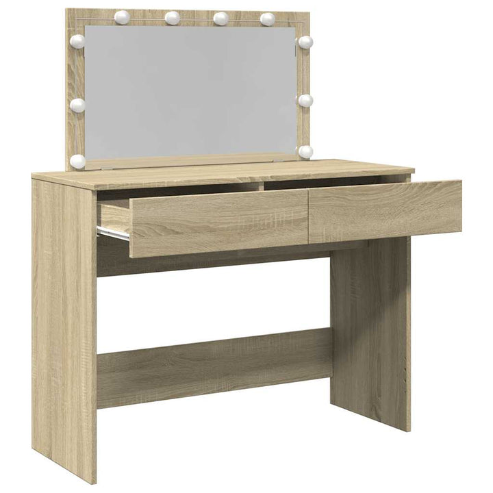 makeupbord med LED-lys 100x40x120 cm brun sonoma-eg
