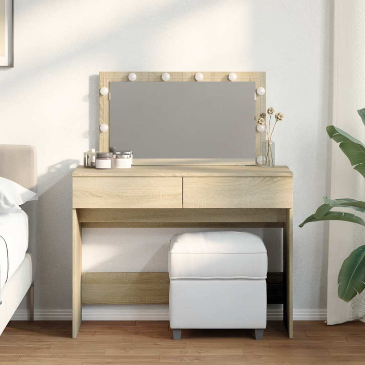 makeupbord med LED-lys 100x40x120 cm brun sonoma-eg