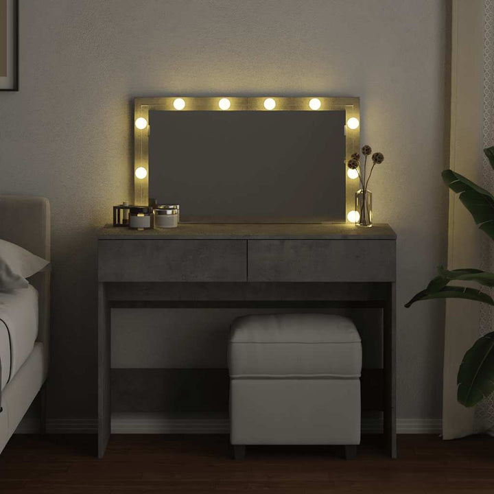 makeupbord med LED-lys 100x40x120 cm betongrå