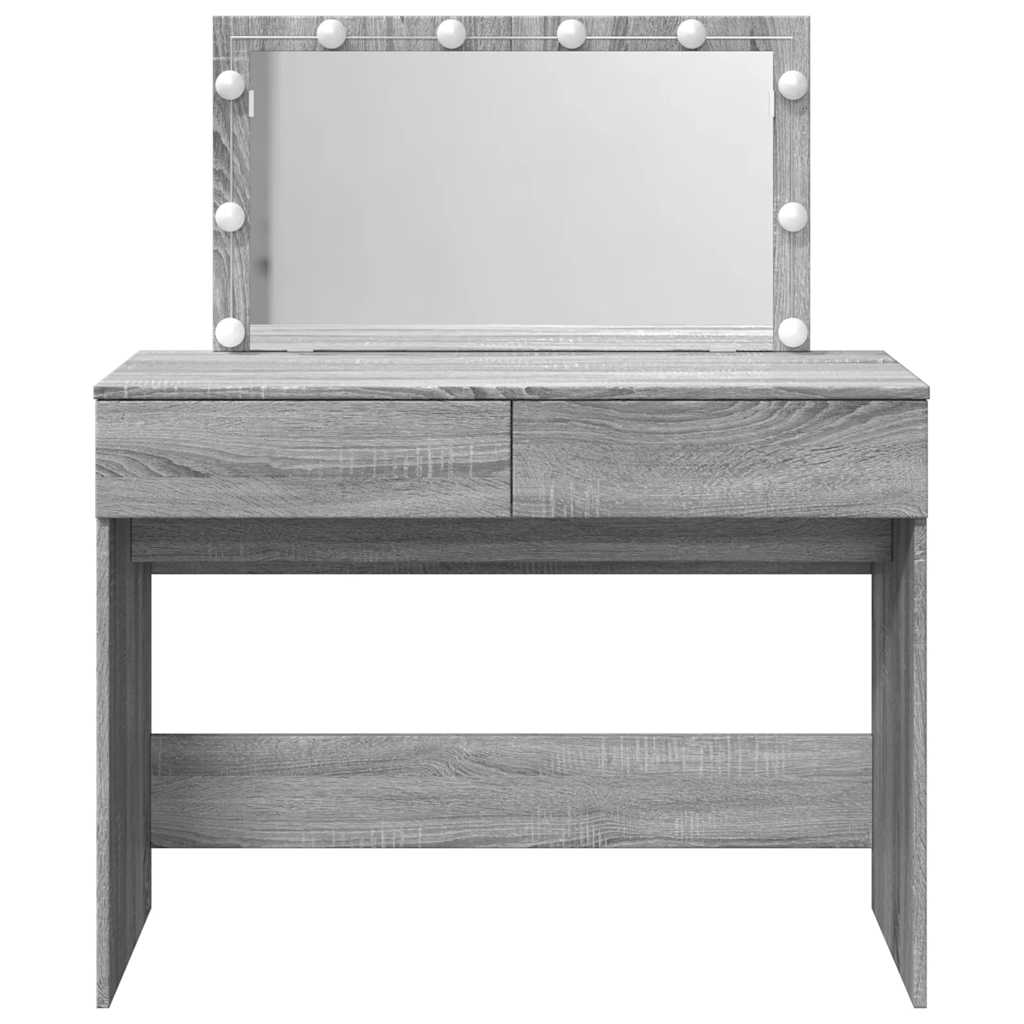 makeupbord med LED-lys 100x40x120 cm grå sonoma-eg