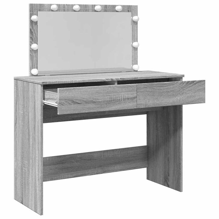 makeupbord med LED-lys 100x40x120 cm grå sonoma-eg