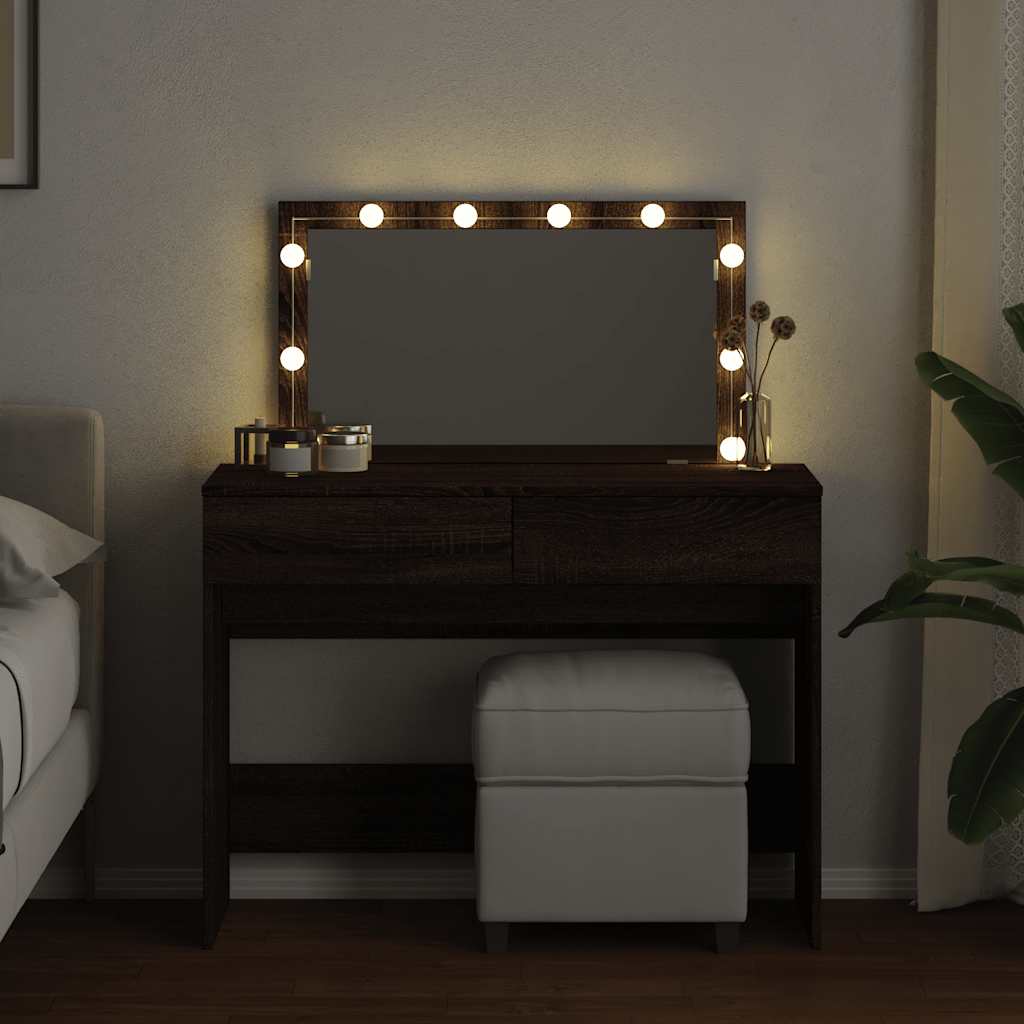 makeupbord med LED-lys 100x40x120 cm brun egetræsfarve