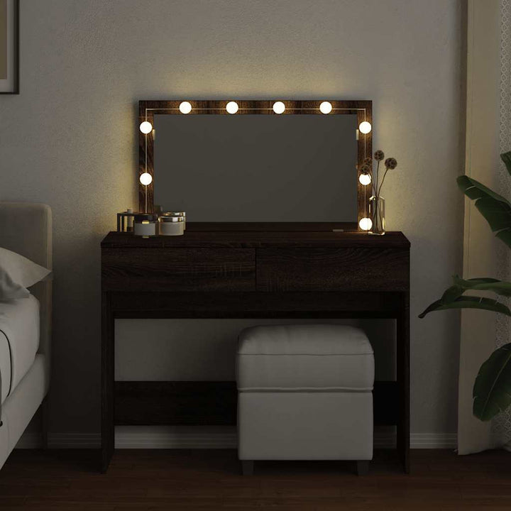 makeupbord med LED-lys 100x40x120 cm brun egetræsfarve