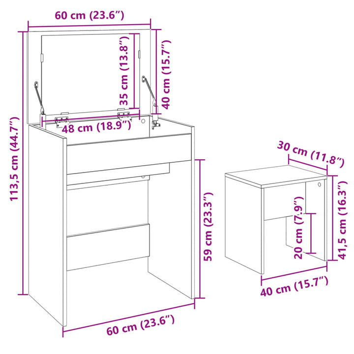kosmetikbord med skammel 60x40x113,5 cm hvid