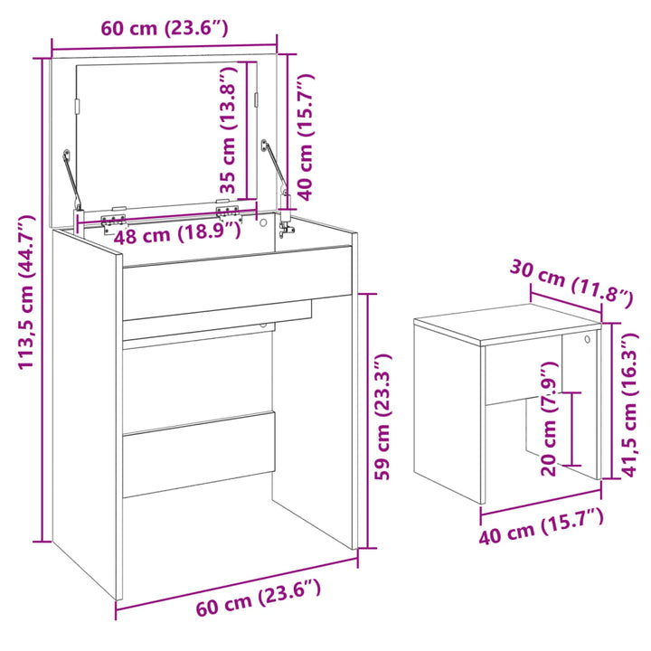 kosmetikbord med skammel 60x40x113,5 cm sonoma-eg