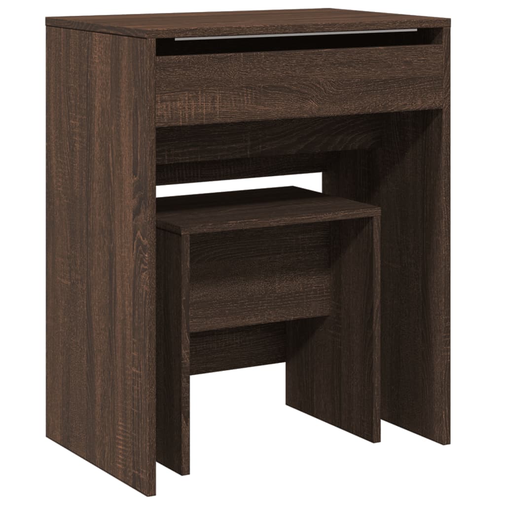 kosmetikbord med skammel 60x40x113,5 cm brun egetræ