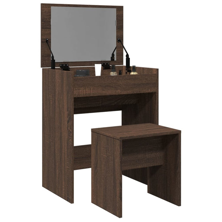 kosmetikbord med skammel 60x40x113,5 cm brun egetræ