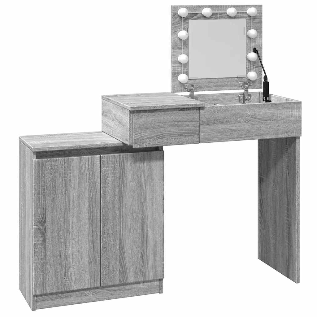 makeupbord med LED-lys 115x37x110,5 cm grå sonoma-eg