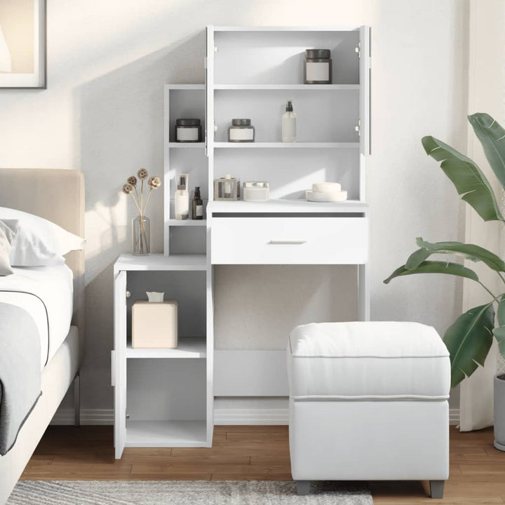 makeupbord med skab 80x35x132 cm hvid