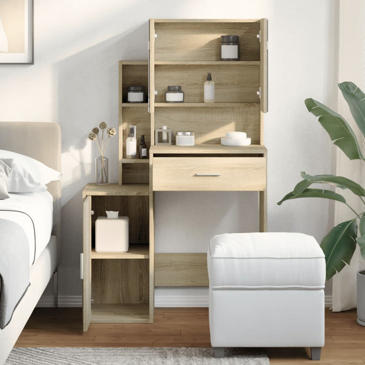 makeupbord med skab 80x35x132 cm sonoma-eg