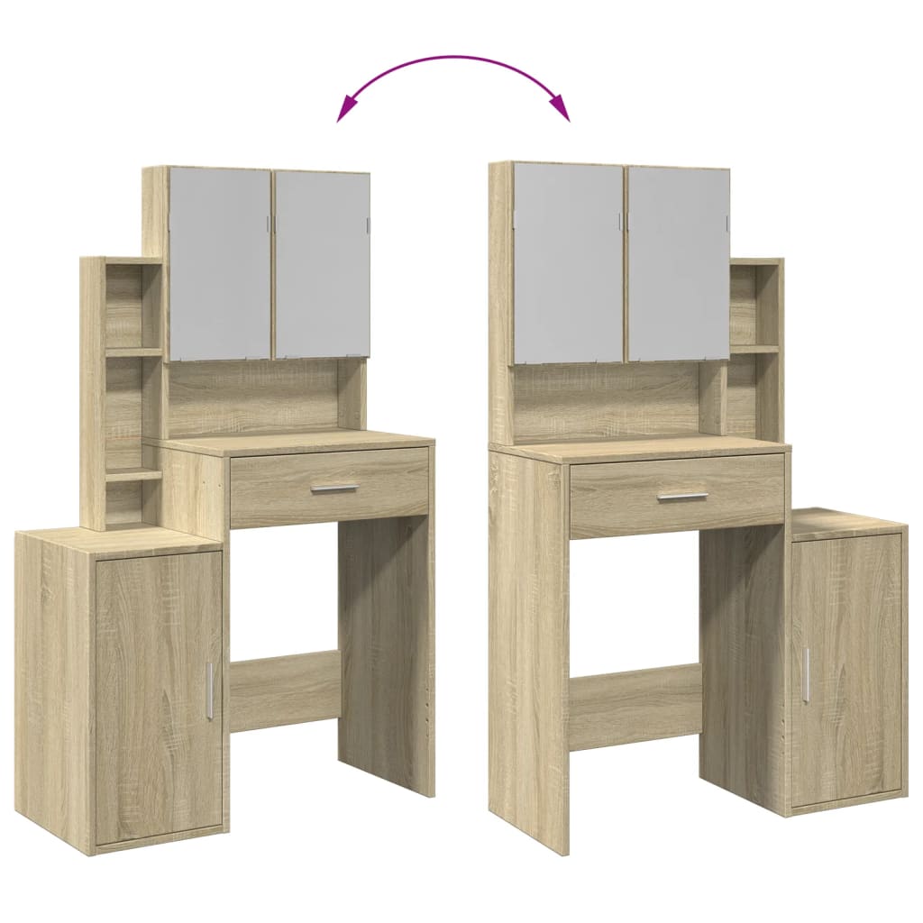 makeupbord med skab 80x35x132 cm sonoma-eg