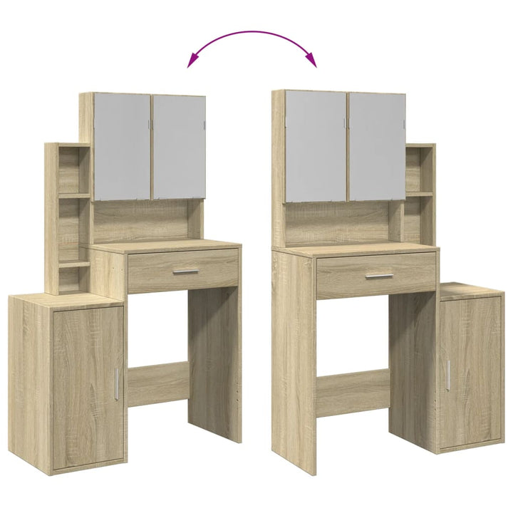 makeupbord med skab 80x35x132 cm sonoma-eg