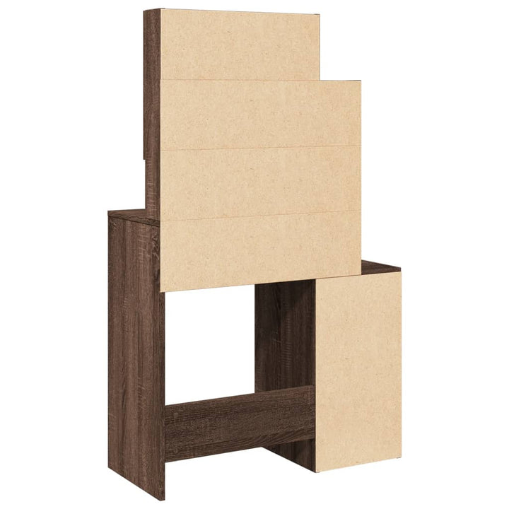 makeupbord med skab 80x35x132 cm brun egetræsfarve