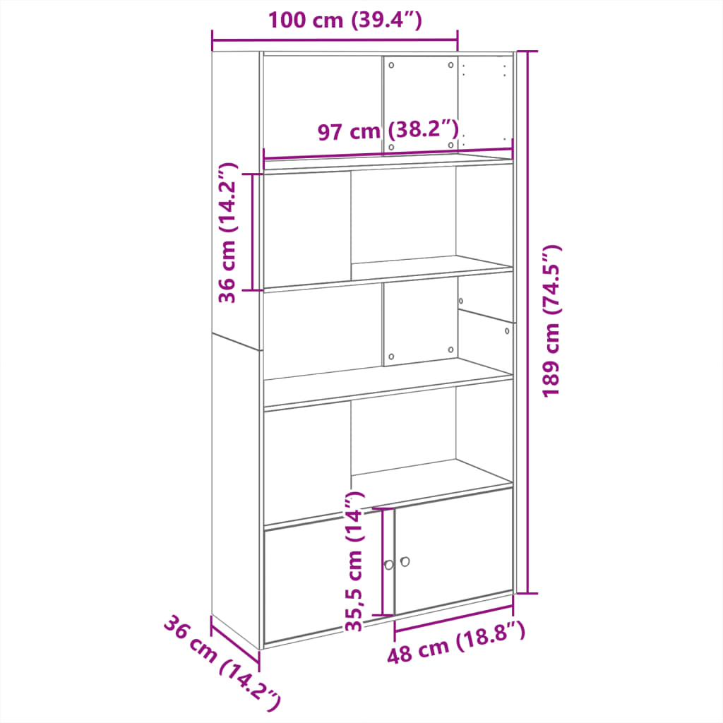 bogreol 100x36x189 cm konstrueret træ hvid