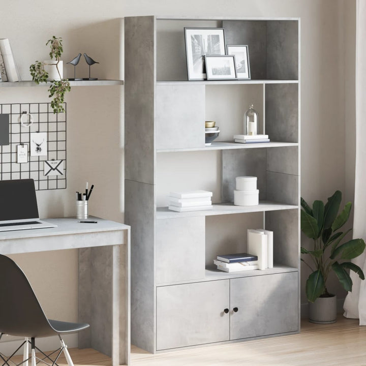 bogreol 100x36x189 cm konstrueret træ betongrå