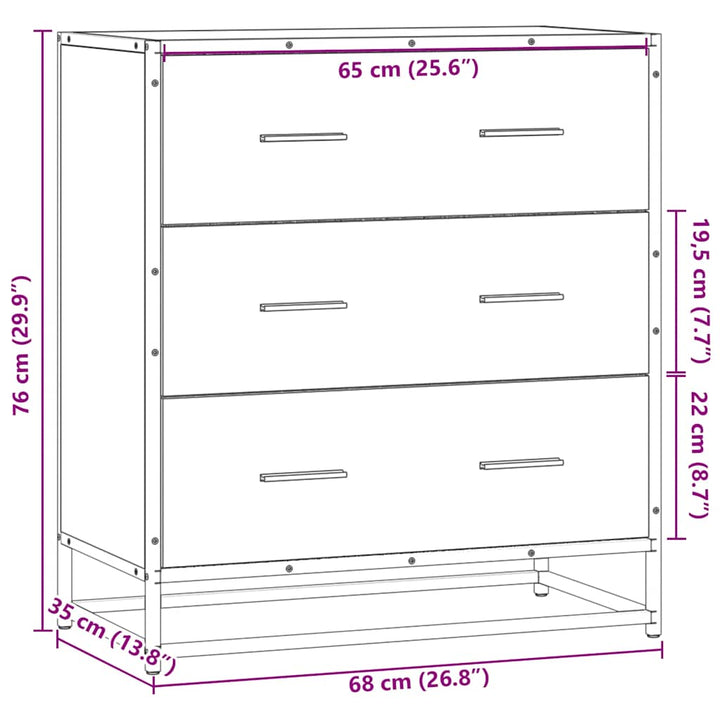 skab 68x35x76 cm konstrueret træ og metal brun egetræsfarve