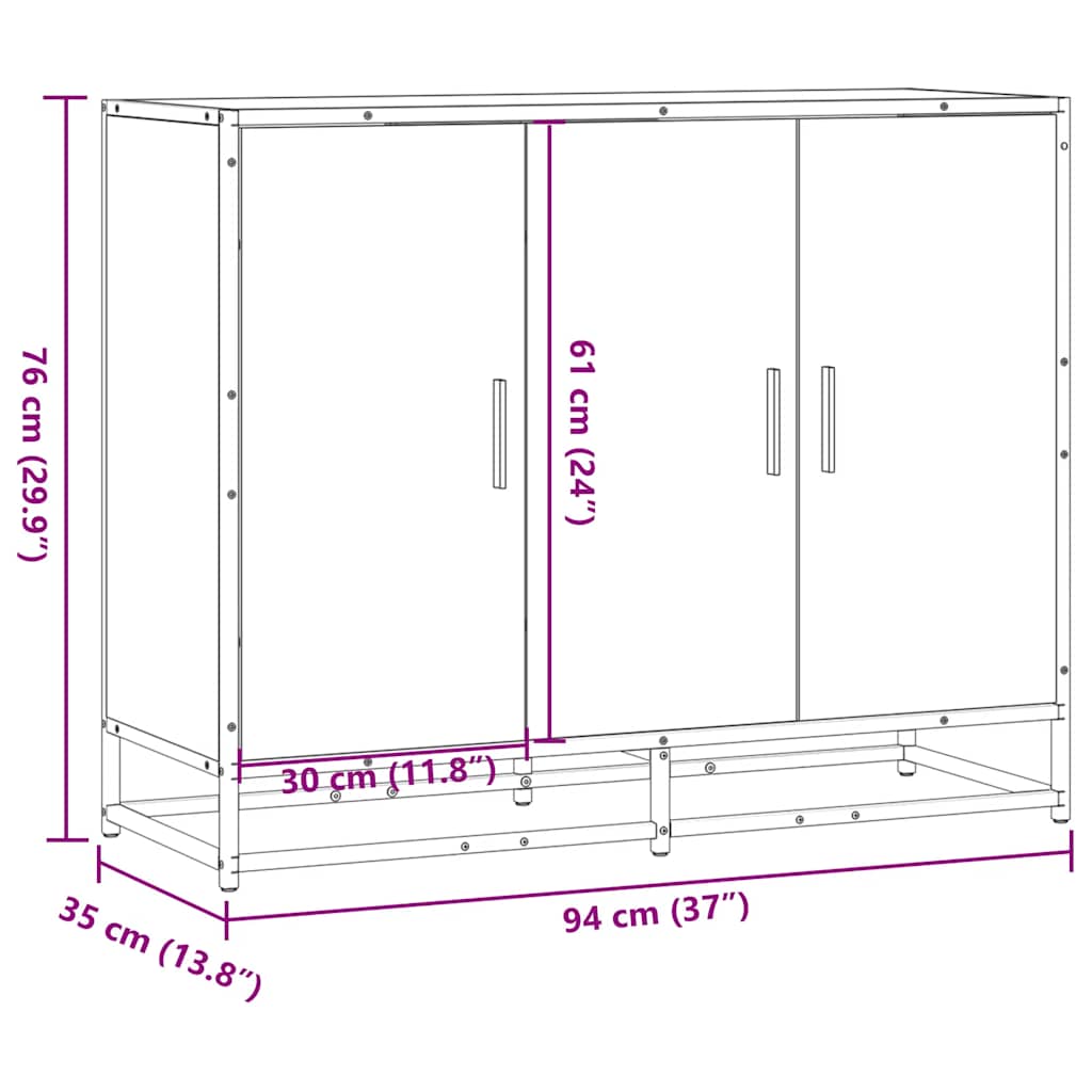 skænk 94x35x76 cm konstrueret træ grå sonoma-eg