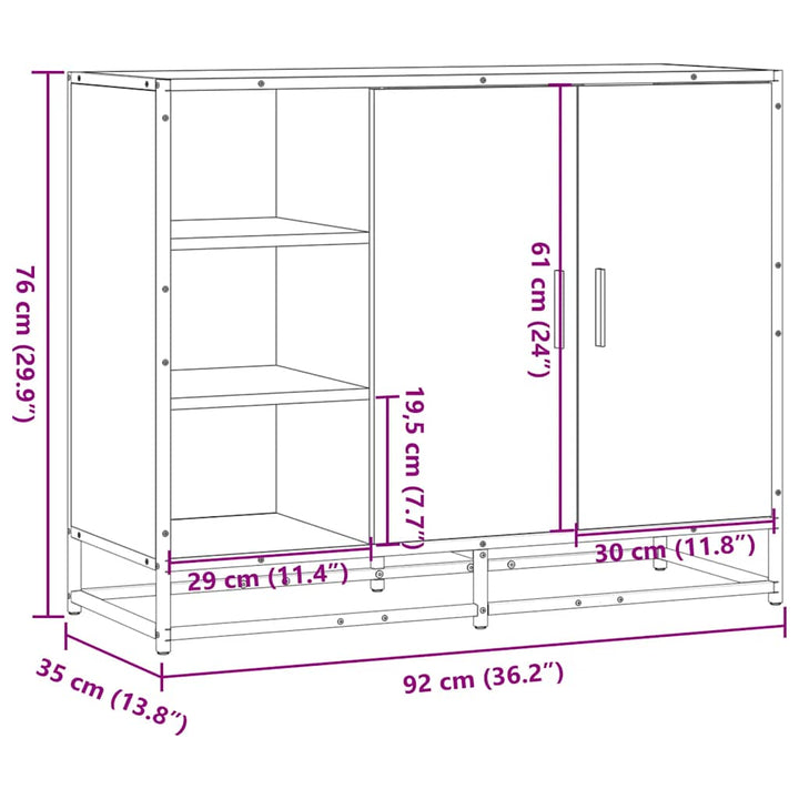 skænk 92x35x76 cm konstrueret træ grå sonoma-eg
