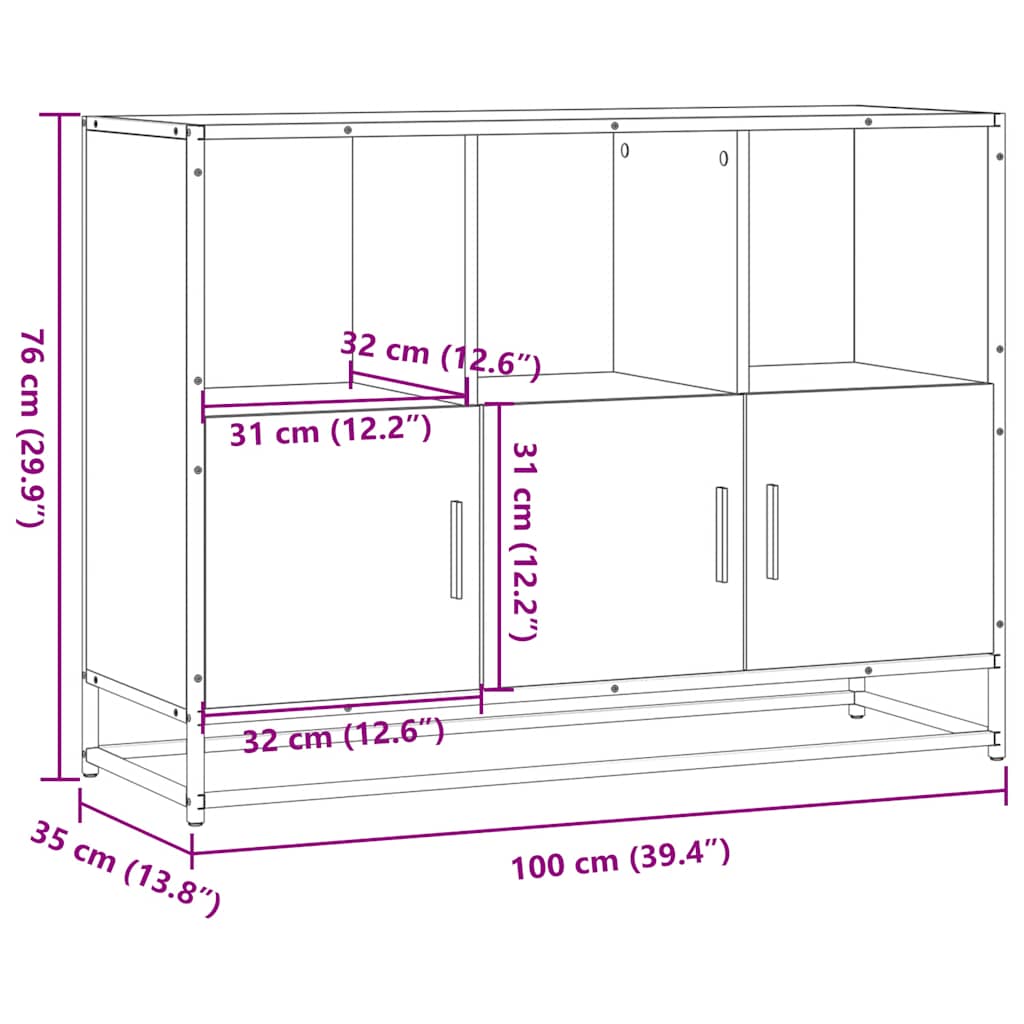 skab 100x35x76 cm konstrueret træ sort