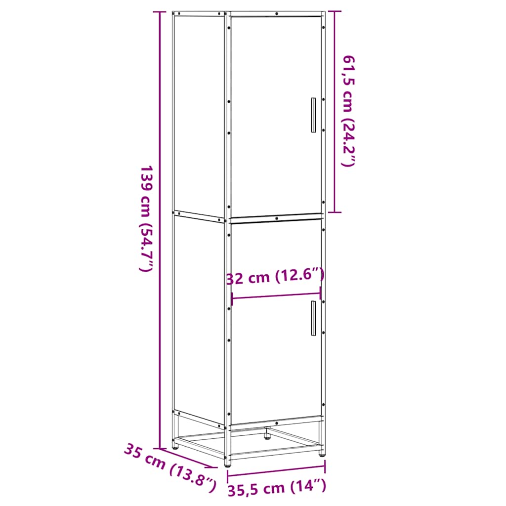 skab sonoma-eg 35,5x35x139 cm konstrueret træ og metal