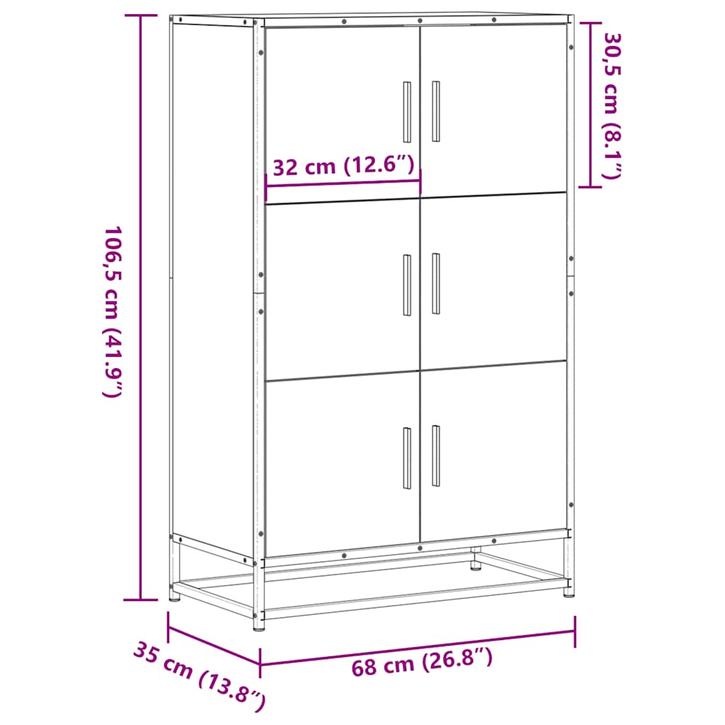 skab 68x35x106,5 cm konstrueret træ og metal brun egetræsfarve