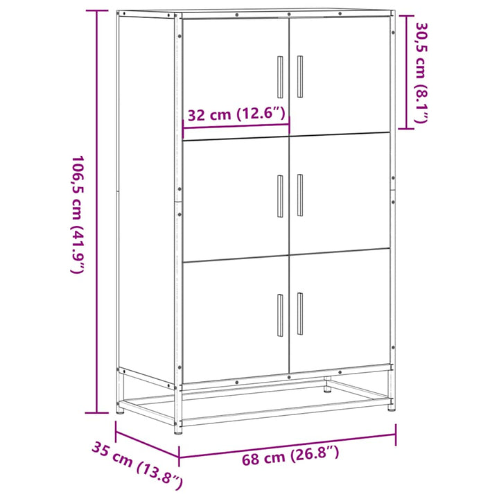 skab 68x35x106,5 cm konstrueret træ og metal brun egetræsfarve