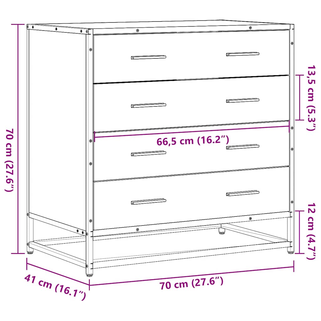 kommode 70x41x70 cm konstrueret træ brun egetræsfarve