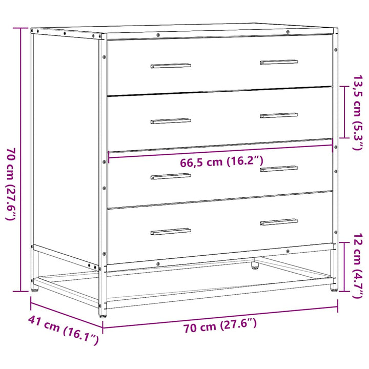 kommode 70x41x70 cm konstrueret træ brun egetræsfarve