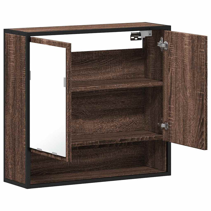 badeværelsesskab + spejl 65x20x60 cm konstrueret træ brunt eg