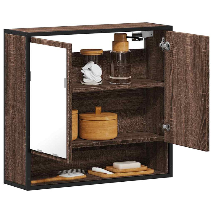 badeværelsesskab + spejl 65x20x60 cm konstrueret træ brunt eg