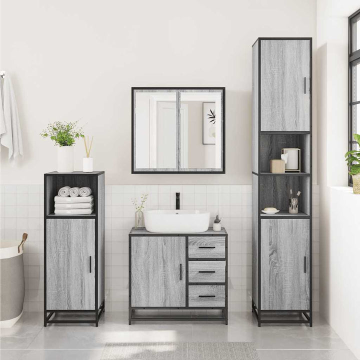 skab til håndvask til badeværelse 65x33x60 cm grå sonoma-eg