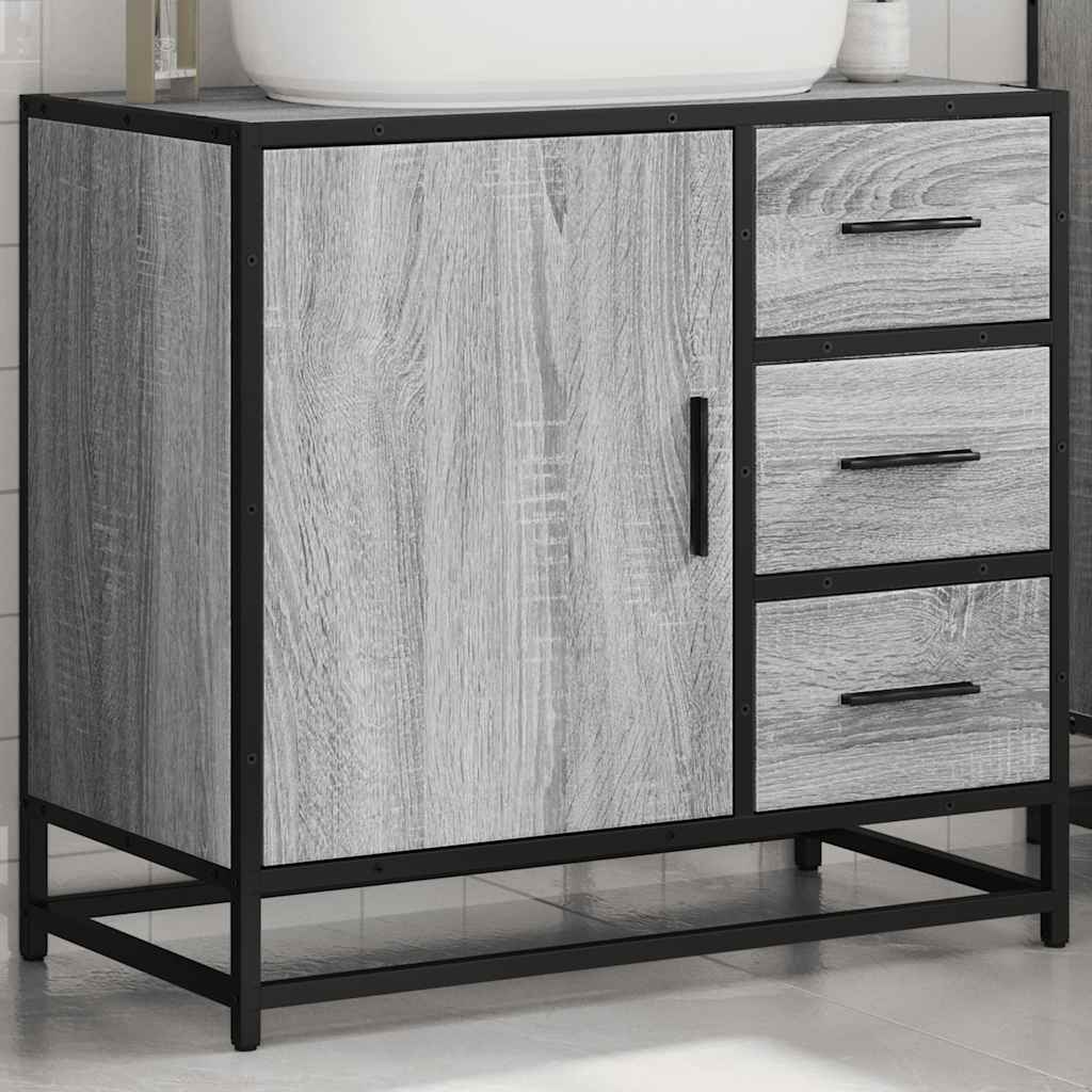 skab til håndvask til badeværelse 65x33x60 cm grå sonoma-eg