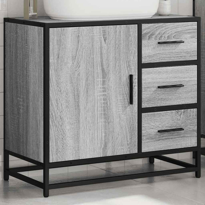 skab til håndvask til badeværelse 65x33x60 cm grå sonoma-eg