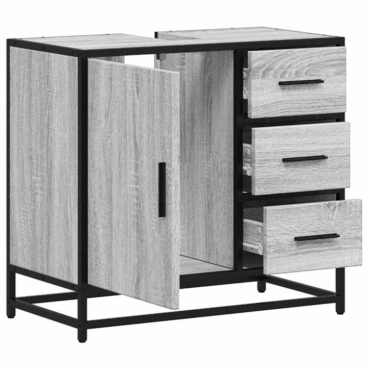 skab til håndvask til badeværelse 65x33x60 cm grå sonoma-eg
