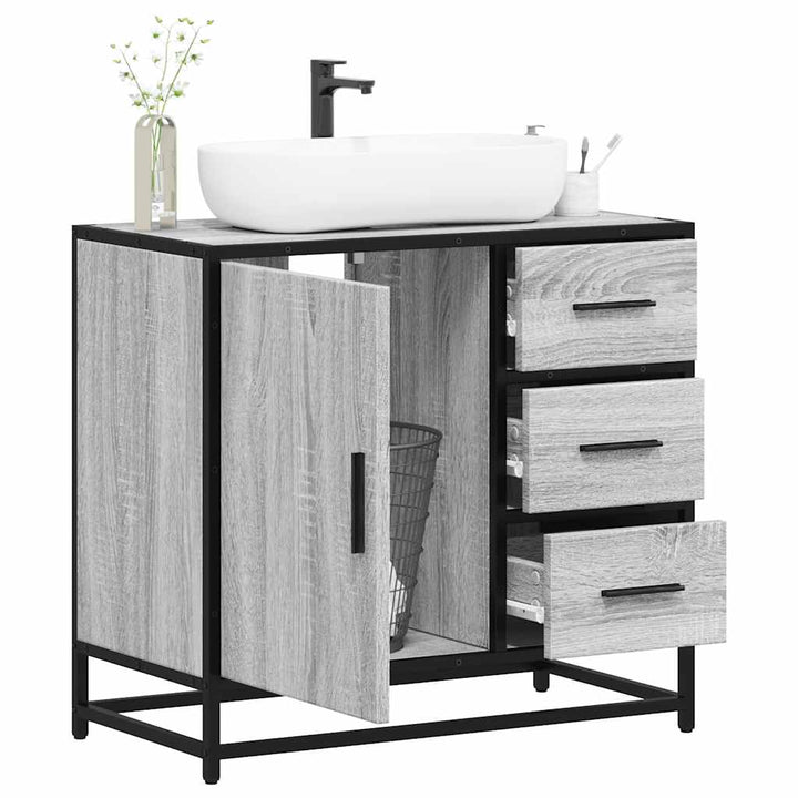 skab til håndvask til badeværelse 65x33x60 cm grå sonoma-eg