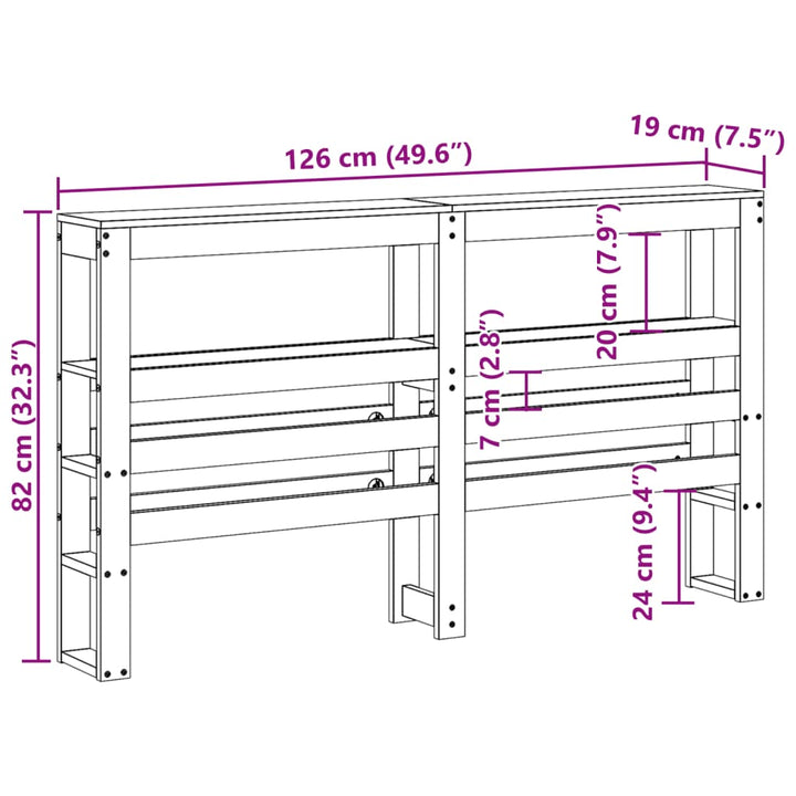 sengegavl med hylder 120 cm massivt fyrretræ
