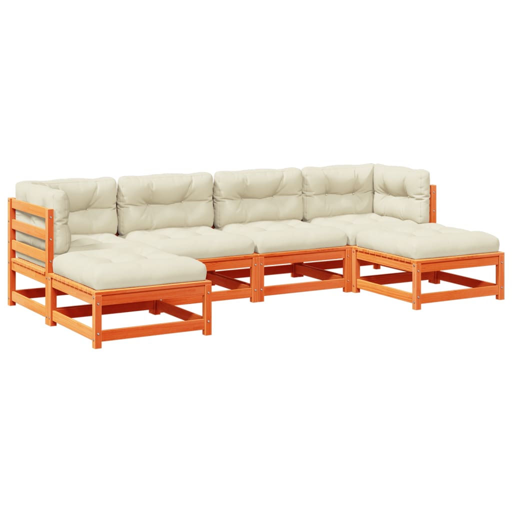 sofasæt til haven 6 dele med hynder massivt fyr gyldenbrun