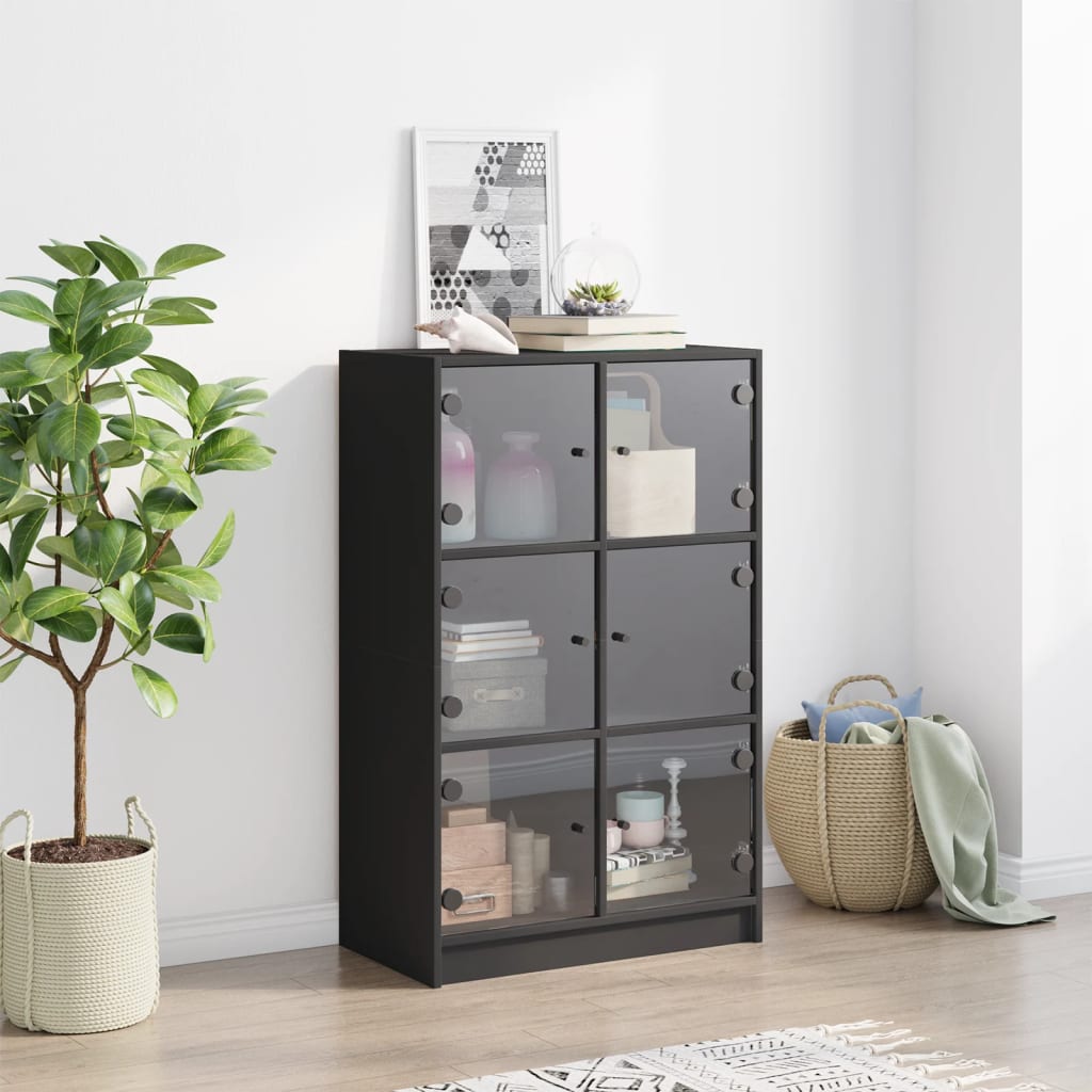 skab med låger 68x37x109 cm konstrueret træ sort