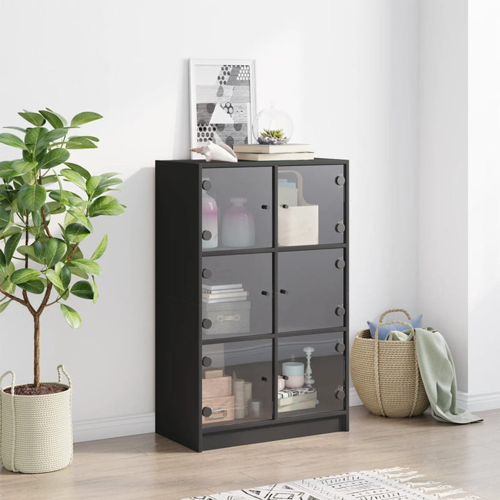 skab med låger 68x37x109 cm konstrueret træ sort