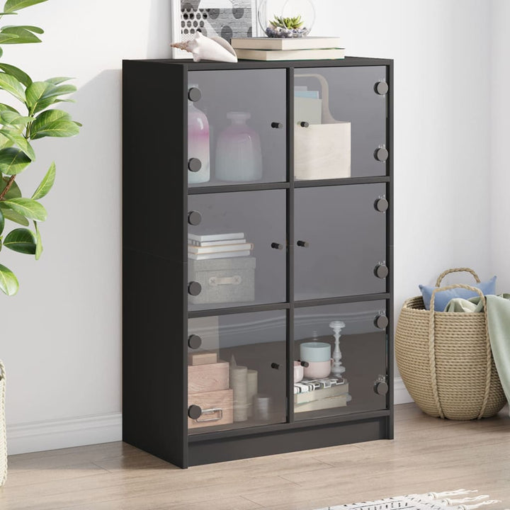 skab med låger 68x37x109 cm konstrueret træ sort