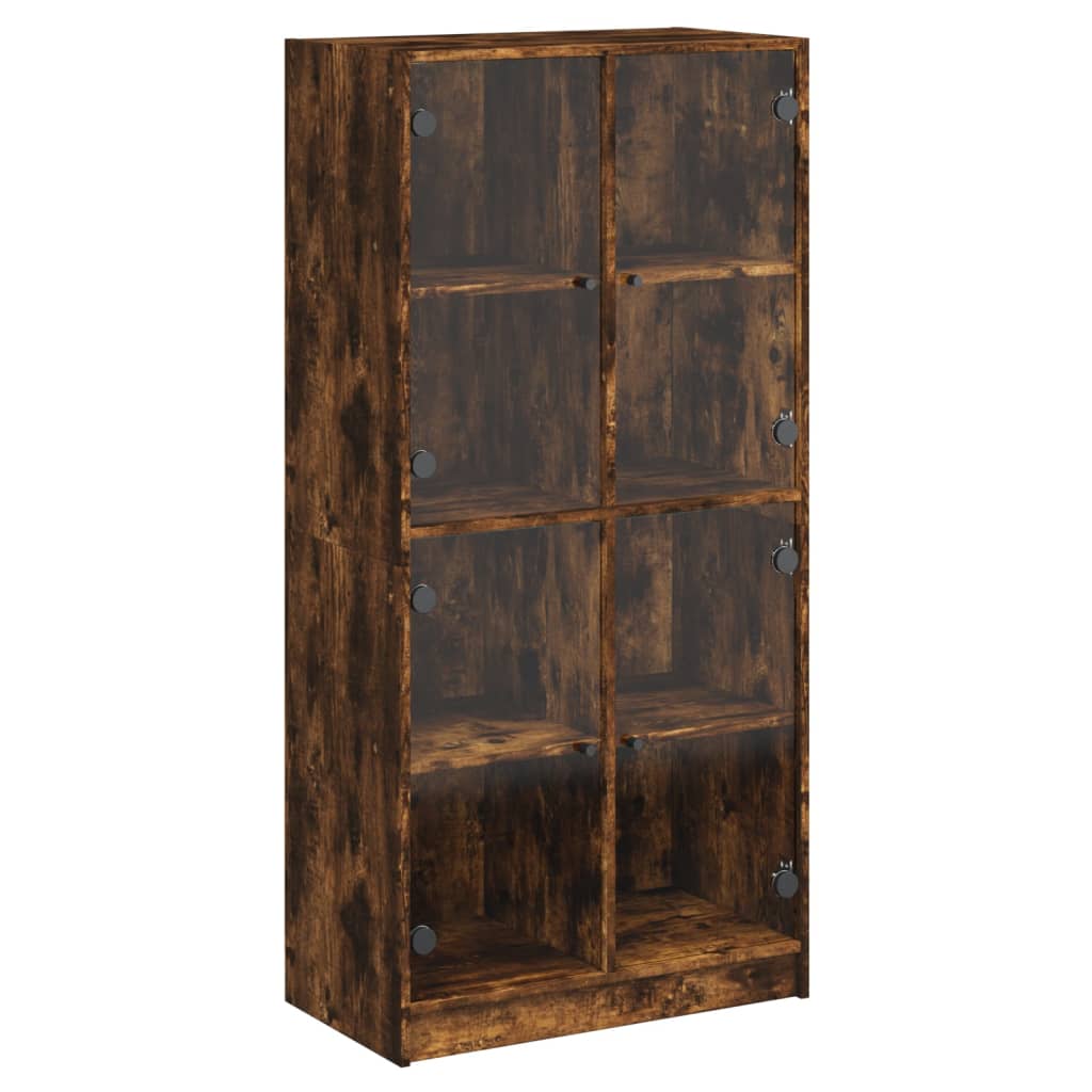 skab med låger 68x37x142 cm konstrueret træ røget egetræsfarve
