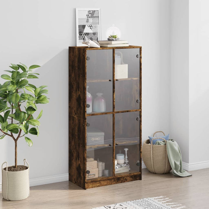 skab med låger 68x37x142 cm konstrueret træ røget egetræsfarve